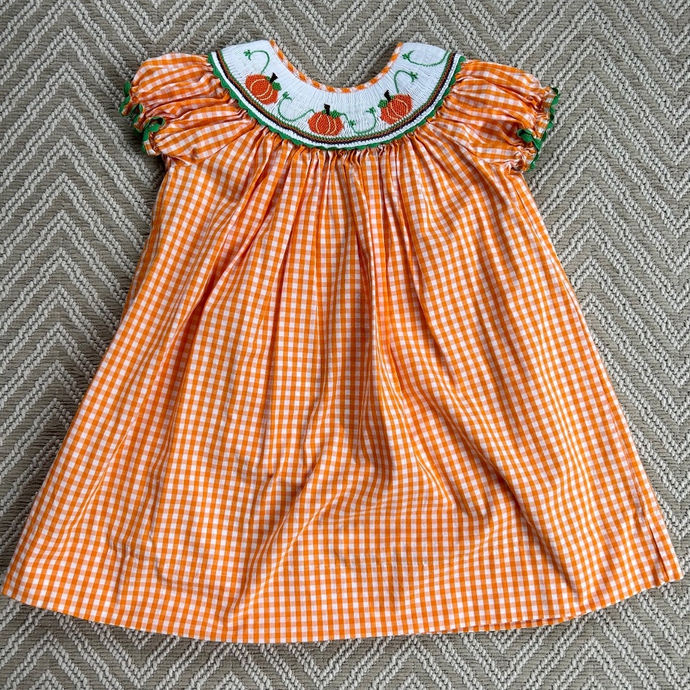 🎃 Smocked Pumpkin Gingham Dress 🎃